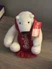 Coca-cola Coke Mini Bear Plush Stuffed Animal White Polar Bear Red Winter Scarf 