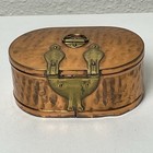 Vintage Hammered Copper Trinket Jewelry Box Brass Hinged Tin Lined 4 75 