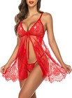 Women Sexy Lingerie Floral Lace Deep V Neck Nighwear Babydoll Negligee Sleepwear