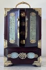 Vintage Chinese Carved Jade Brass Rosewood Jewelry Chest 5 Drawers Shanghai