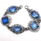 Vintage Czech Art Deco Filigree Blue Glass Bracelet   Earrings - 7  Length - Euc