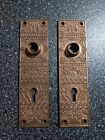 Eastlake  Door Knob Plates Heavy Solid Brass Ornate Keyhole Covers Pair