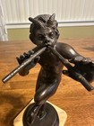 Greek God Pan Bronze Figure On Marble Base  Statue