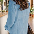 Womens Button Down Shirts V Neck Blouse Long Roll Up Cuffed Sleeve Casual Tops