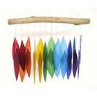 Over The Rainbow Glass   Driftwood Wind Chime Leaf Design Hand Cut Sandblasted