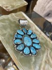 Xtra Large Morenci Turquoise Sterling Silver Navajo Handmade Cluster Pendant