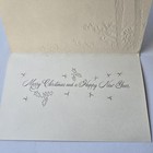 Vintage Christmas Card Bringing Home The Tree On Sleigh Gold Trees Snowy Trees