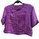 Vintage Womens Cropped Button Up Shirt L Cats Purple Patchwork Western Halloween