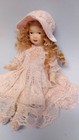 Vintage Mini Porcelain Doll Pink Lace Dress Strawberry Blonde Curly Hair 9 