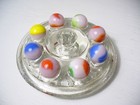  916 Vintage Marble King Rainbows 8 Pieces All Are On A Pink Base 