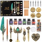 Quill Pen And Ink Set  Feather Calligraphy Pen Set  Wax Seal Stamp Set  Green