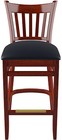 Us Made Vertical Slat Wood Restaurant Bar Stool Mahogany Finish And Black Vinyl 