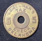 1930s Oklahoma Consumer s Tax Check 5 Mills Trade Token Ok Exonumia Coin Hole