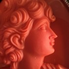 Vintage Reddish Orange Molded Glass Cameo Brooch