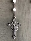 Vintage Catholic Rosary necklace W White Beads Cross Crucifix Medallion 20   