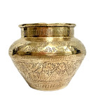 Antique Middle Eastern Qajar Dynasty Egyptian Style Etched Brass Planter