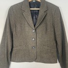 Houndstooth Blazer Jacket 8 Career Business Casual Brown Olive Green Preppy Wool