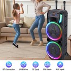 Dual 15   Subwoofer Portable Bluetooth Speaker With 2 Mics For Karaoke Dj Party