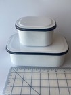 Vtg Enamelware Refrigerator Boxes With Lids Set Of 2 Black   White Farmhouse