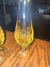 Lot Of 2  1960s Vintage Molded Yellow Glass Swung Vase Stretch Tall Bud Pedestal