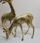 Vintage Pair Of Large Spotted Brass Deer Statues  A Buck  And A  Doe Decoration 