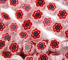 Flat Glass Millefiori Beads  10mmx4mm  White  Red   Blue  Gloss Finish  20 Pcs