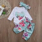Newborn Infant Baby Girls Clothes Romper Tops Floral Pants Headband Outfit Set