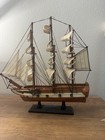 Vintage Wooden Tall Ship Model - 3 Mast Clipper Sailing Ship With Stand