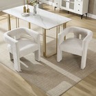 Set Of 2 Barrel Dining Chairs Chenille Upholstered Accent Chair With Arm Beige