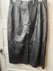 1980   s Black Leather Straight Knee Length Skirt Labeled Size 13 14