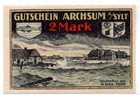 1921 Germany Archsum Notgeld 2 Mark Note  2967 