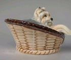 Porcelain Yorkshire Terrier  Lhaso Apso Dog Figurine In Basket  6    X 5   