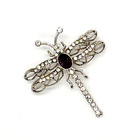 Dragonfly Brooch Pin Silver Tone W purple   Clear Rhinestones 2  H X 1 75  W