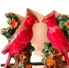 Vintage Hand-painted Ceramic Cardinal Wall Plaques Pair With Floral Accents