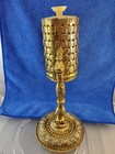 Vintage Gold Tone Basketweave Hollywood Regency Style Dixie Cup Dispenser 