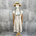 Lifos Beige Floral Jacquard Dirndl Dress Pink Lace-up Ribbon Oktoberfest 42 