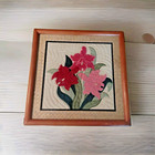Vintage Hand Stitched Floral Quilted Wall Art  Framed Fabric Flower Cottage 