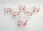  6  Vintage Fire King Egg Nog Mugs - Red Snowflake Pattern On Milk Glass