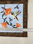 Handmade Art Quilt wall Hanging Hummingbird Orange Flowers Applique 14 x15 