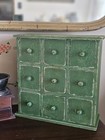 Vintage Green Primitive Painted 9 Drawer Spice Or Apothecary Cabinet Chest