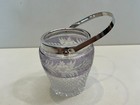 Vintage Diamond Cut Crystal   Etched Ice Bucket With Silverplated Handle   Rim