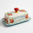 Pioneer Woman Vintage Floral Stoneware  Covered Butter Dish