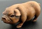 Vintage Japanese Male Pig Netsuke Carved Wood Boxwood Miniature Boar Hog Signed