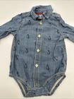 Baby B   gosh One Piece Button Up Shirt Toddler Boys 6m Blue Penguin Aop  36318