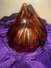 Mid Century Mcm Amber Viking Art Glass Vase Triangle Retro Vintage Ribbed Modern