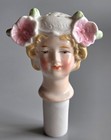 Antique Porcelain Shaker Top Figural Lady Head Flowers 19th Century German