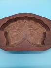 Vintage Asian Hand Carved Wood Mooncake Mold With Two Peaches  double Happiness 