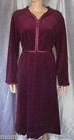 Vintage Vanity Fair Burgundy Velour Long Lounge Dress robe  Satin Trim  Sz L