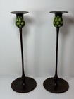 Tiffany Studios Bronze Pineapple Candlesticks Pair Favrile Glass Model 1070