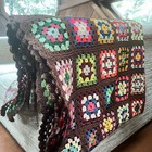Vintage Afghan Blanket Granny Square 42x76 Rainbow Jewel Tone Throw Hand Crochet